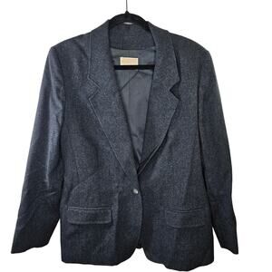 Vintage Women's Pendleton Gray One Button Wool Blazer Size 18
